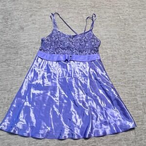 VTG Angelique Purple Satin Lace Nightgown Spaghetti Strap Lingerie Sleepwear